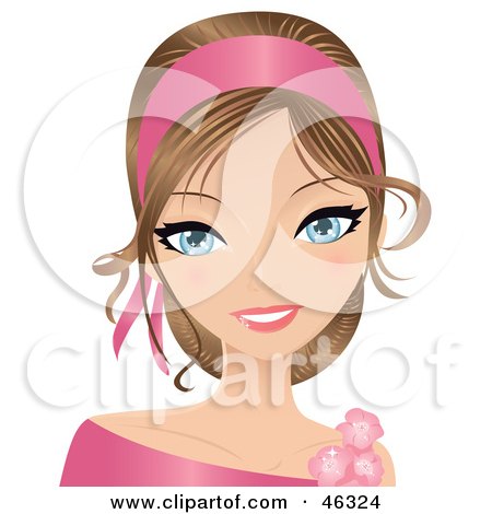 Royalty-Free (RF) Clipart Illustration of a Young Woman Wearing A Dark Pink Head Band And Floral Accessories by Melisende Vector
