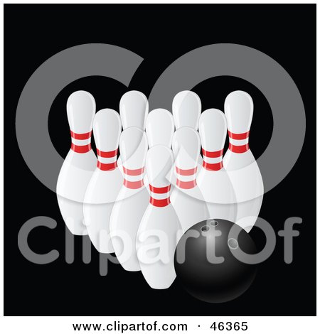 Royalty-Free (RF) Clipart Illustration of a Black Bowling Resting With Pins by elaineitalia