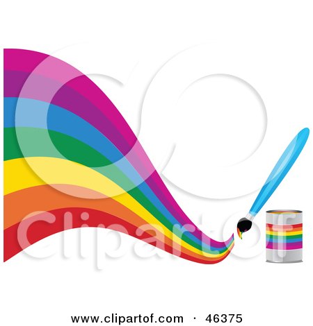 Royalty-Free (RF) Clipart Illustration of a Paintbrush Painting A Creative Curvy Rainbow On White by elaineitalia