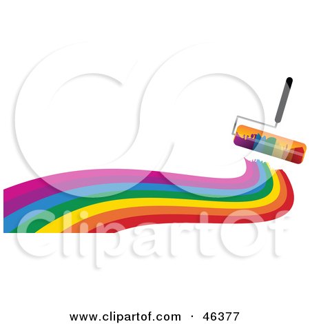 Royalty-Free (RF) Clipart Illustration of a Rolling Paintbrush Painting A Rainbow Wave On White by elaineitalia