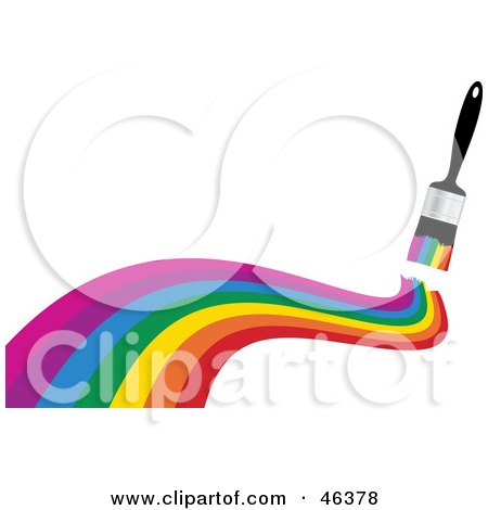 Royalty-Free (RF) Clipart Illustration of a Paint Brush Creating A Rainbow Wave On White by elaineitalia