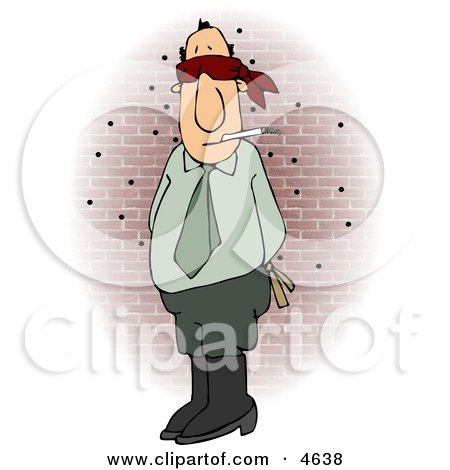 Blindfolded Businessman Standing and Waiting for his Execution by the Firing Squad Clipart by djart