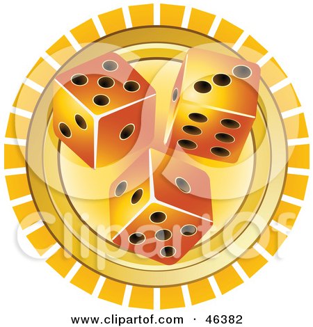 Royalty-Free (RF) Clipart Illustration of Three Casino Dice On An Orange And White Background by elaineitalia