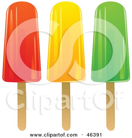 Royalty-Free (RF) Clipart Illustration of Red, Orange And Green Ice Lollies On Popsickle Sticks by elaineitalia
