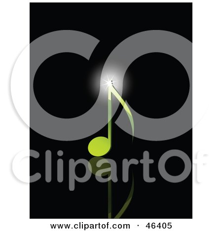 Royalty-Free (RF) Clipart Illustration of a Bright Beam Of Light On Top Of A Green Music Note by elaineitalia