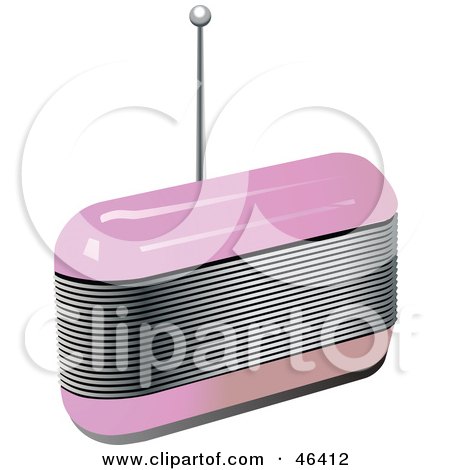 Royalty-Free (RF) Clipart Illustration of a Retro Pink FM Radio With The Antenna Up by elaineitalia
