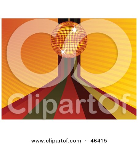 Royalty-Free (RF) Clipart Illustration of a Funky Orange Disco Ball And Rainbow Background by elaineitalia