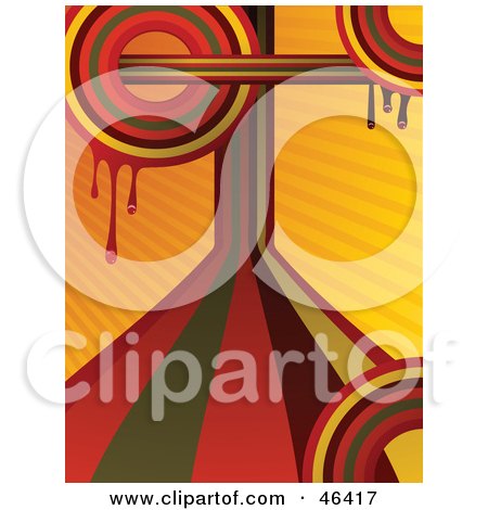 Royalty-Free (RF) Clipart Illustration of a Funky Dripping Orange Retro Rainbow Background Circles by elaineitalia