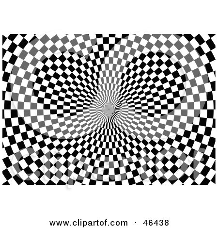 Royalty-Free (RF) Clipart Illustration of a Black And White Checkered Optical Illusion Flowing In A Flower Petal Like Motion by dero