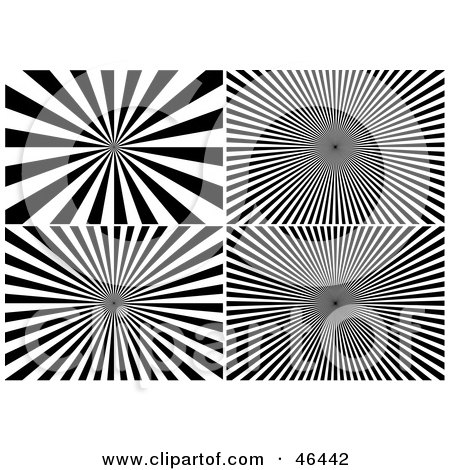 Royalty-Free (RF) Clipart Illustration of a Digital Collage Of Four Black And White Burst Backgrounds by dero