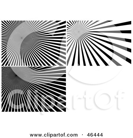 Royalty-Free (RF) Clipart Illustration of a Digital Collage Of Three Black And White Burst Backgrounds by dero