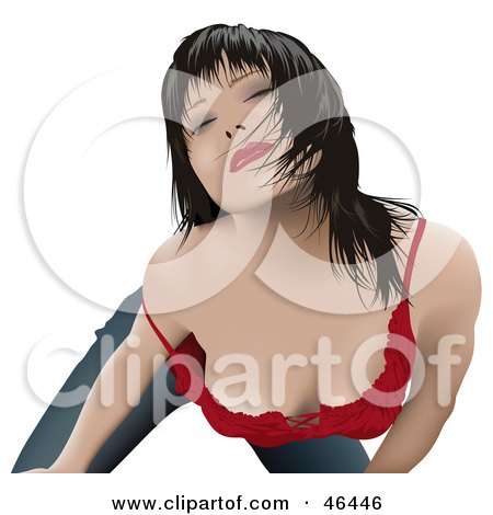 Royalty-Free (RF) Clipart Illustration of a Seductive Woman Bending Over To Show Her Cleavage by dero