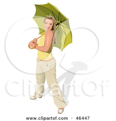 Royalty-Free (RF) Clipart Illustration of a Happy Smiling Lady Holding An Umbrella by dero