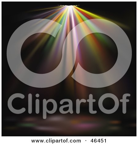 Royalty-Free (RF) Clipart Illustration of Colorful Spotlights Shining Down On An Empty Dance Floor by dero
