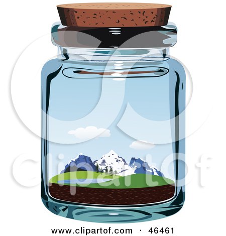 Royalty-Free (RF) Clipart Illustration of a Pristine Landscape Preserved In A Jar by Eugene