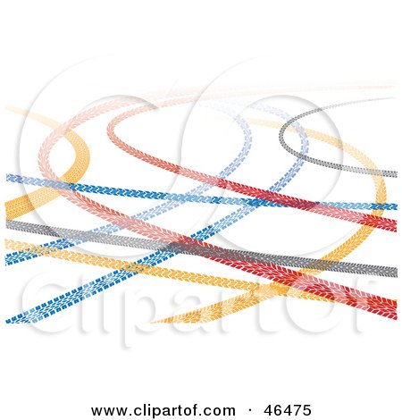 Royalty-Free (RF) Clipart Illustration of Colorful Tire Tread Marks On A White Background  by Eugene