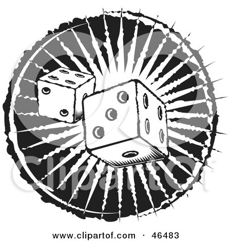 Royalty-Free (RF) Clipart Illustration of a Black And White Pair Of Casino Dice by David Rey