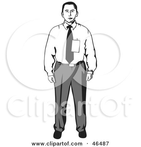 Royalty-Free (RF) Clipart Illustration of a Black And White Businessman Wearing A Blank ID Badge by David Rey