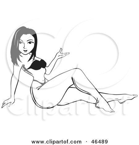 Royalty-Free (RF) Clipart Illustration of a Presenting Sexy Woman In A Bikini by David Rey