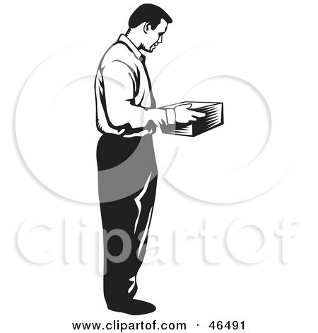 Royalty-Free (RF) Clipart Illustration of a Black And White Businessman Receiving A Parcel by David Rey