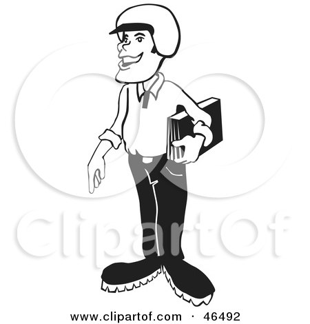 Royalty-Free (RF) Clipart Illustration of a Black And White Safe Man In A Helmet, Carrying A Portfolio by David Rey