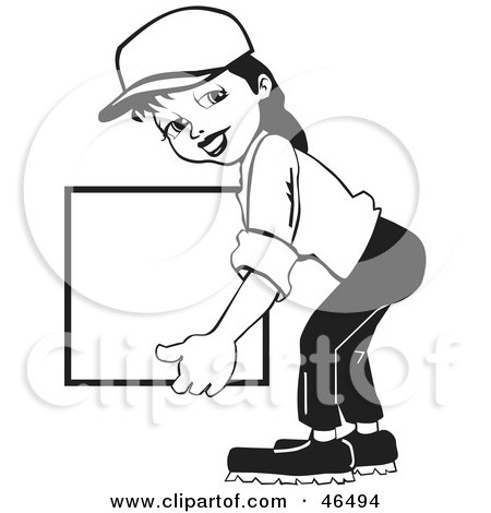 Royalty-Free (RF) Clipart Illustration of a Friendly Black And White Delivery Woman Carrying A Blank Box by David Rey