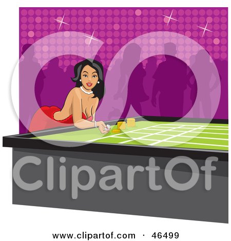 Royalty-Free (RF) Clipart Illustration of a Stunning Hispanic Woman Bending Over A Table And Gambling In A Casino by David Rey