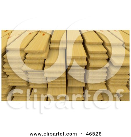 Royalty-Free (RF) Clipart Illustration of a Stack Of 3d Pine Wood Planks by KJ Pargeter