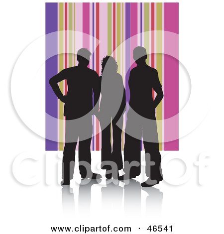 Royalty-Free (RF) Clipart Illustration of Silhouetted Adults Against A Pink And Purple Striped Background by KJ Pargeter