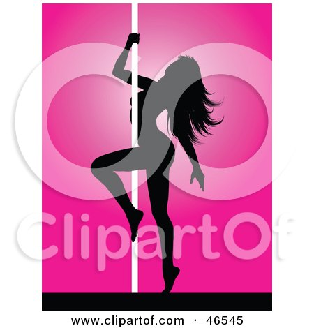 Royalty-Free (RF) Clipart Illustration of a Seductive Silhouetted Pole Dancer Embracing A Pole by KJ Pargeter