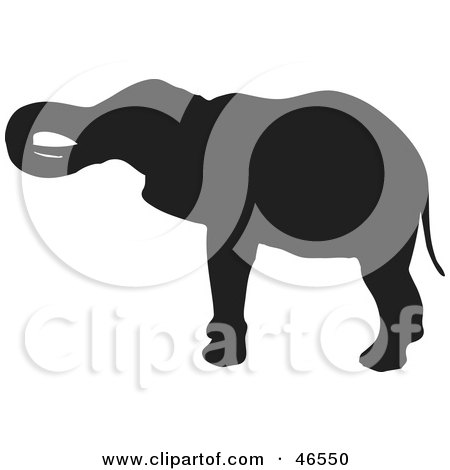 Royalty-Free (RF) Clipart Illustration of an Elephant Scratching His Head Black Silhouette On White by KJ Pargeter