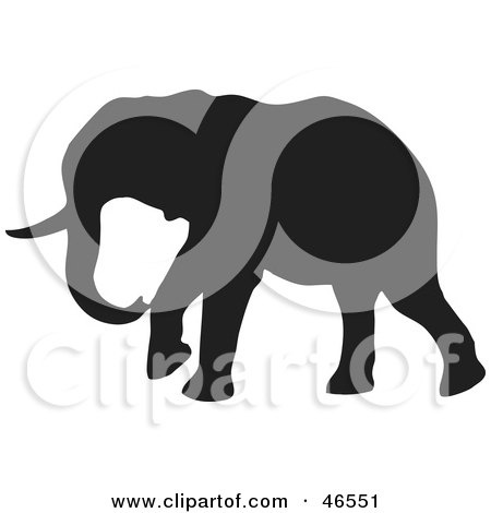 Royalty-Free (RF) Clipart Illustration of an Elephant Walking Black Silhouette On White by KJ Pargeter