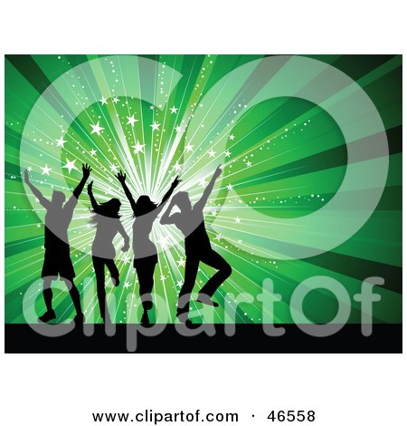 Royalty-Free (RF) Clipart Illustration of a Group Of Silhouetted People Crumping At A Party by KJ Pargeter
