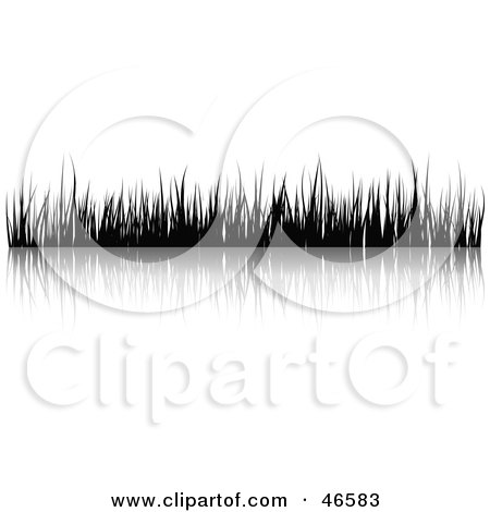 Royalty-Free (RF) Clipart Illustration of Black Silhouetted Grass Blades With A Reflection On White by KJ Pargeter