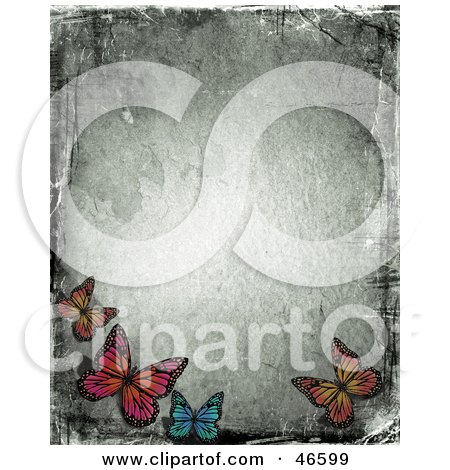 Royalty-Free (RF) Clipart Illustration of a Grungy Butterfly Border With Scratches by KJ Pargeter