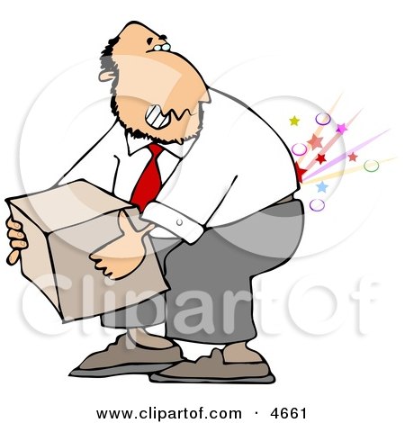 Businessman Cracking and Injuring His Lower Back While Lifting a Heavy Box the Wrong Way Posters, Art Prints