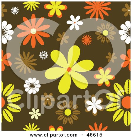Royalty-Free (RF) Clipart Illustration of a Funky Orange, Yellow And Brown Retro Floral Background by KJ Pargeter