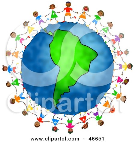 Royalty-Free (RF) Clipart Illustration of Children Holding Hands And Dancing Around The Globe Featuring Colombia by Prawny