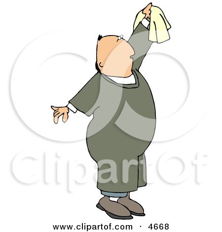 Man Reaching Up to Clean Something with a Cotton Rag Clipart by djart