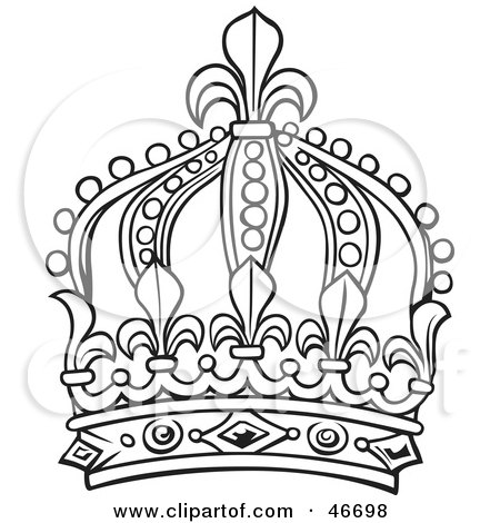 Clipart Illustration of a Tall Black And White Ornate King Crown by dero