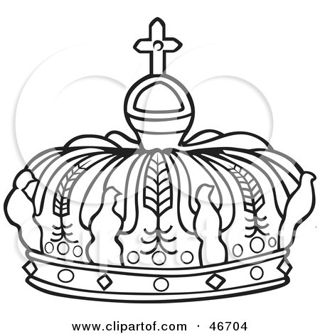 Clipart Illustration of a Black And White Crown WIth Bird Designs by dero