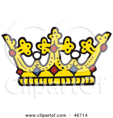 Clipart Illustration of a King's Crown With Crosses, Pearls, Sapphire And Ruby Gems by dero