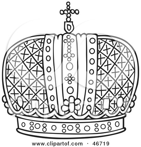 Clipart Illustration of a Rounded Black And White Crown by dero