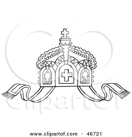 Clipart Illustration of a Black And White Crown With Ribbons by dero