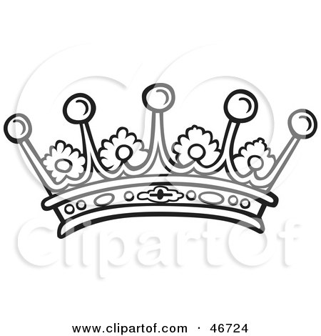 Clipart Illustration of a Black And White Jeweled Crown With Circle And Floral Patterns by dero