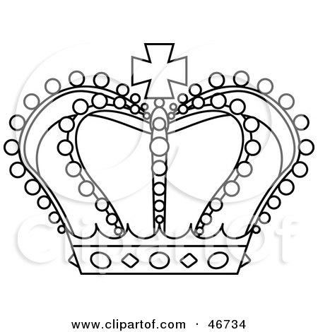 Clipart Illustration of a Black And White Crown With A Cross, Beads And Arches by dero