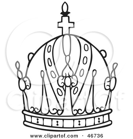 Clipart Illustration of a Black And White Crown Rounded With A Cross by dero
