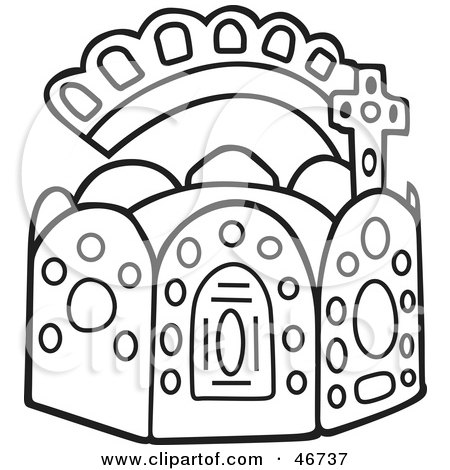 Clipart Illustration of a Black And White Crown With Walls Like A Fortress by dero