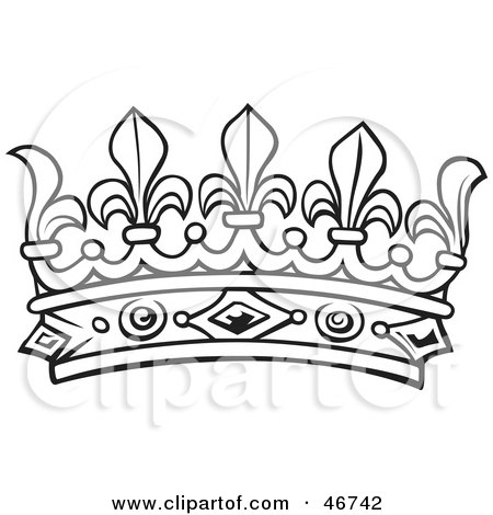 Clipart Illustration of a Black And White Crown With Jewels And Finials by dero