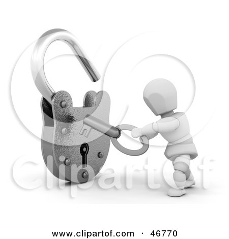 Royalty-Free (RF) Clipart Illustration of a 3d White Character Opening A Padlock by KJ Pargeter